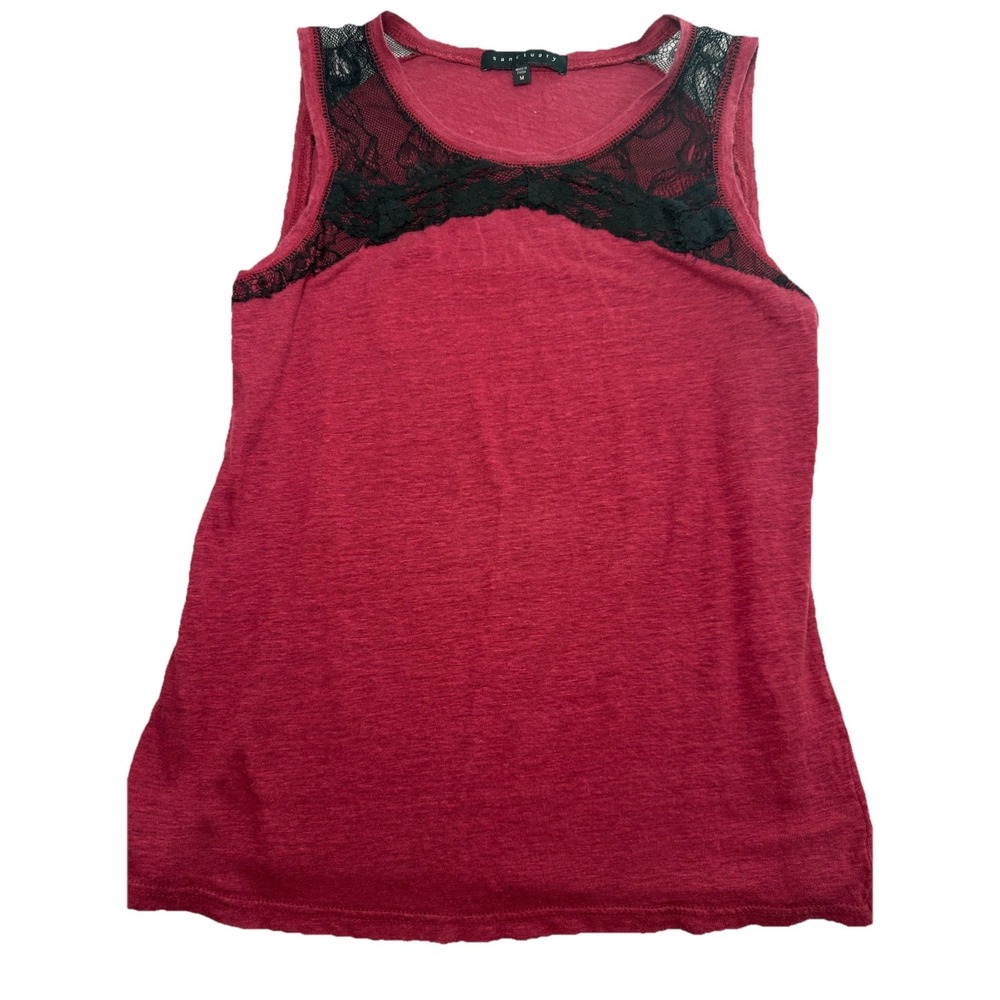 Sanctuary Womens Tank Top Medium Red Black Lace‎ Trim Sleeveless Blouse